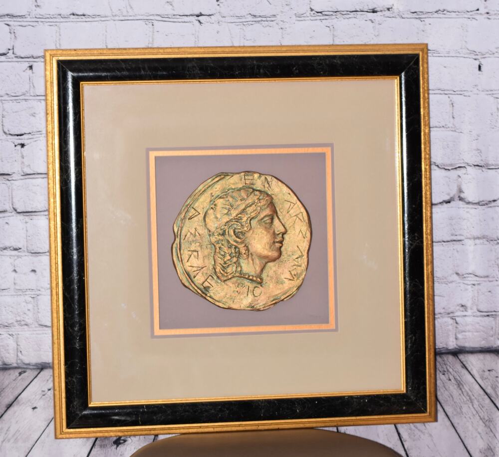F. McLain Original Three Dimensional Ceramic Token Framed Signed Art